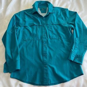 World Wide Sportsman Teal/Blue Button Front Outdoor LS Womens Medium Shirt